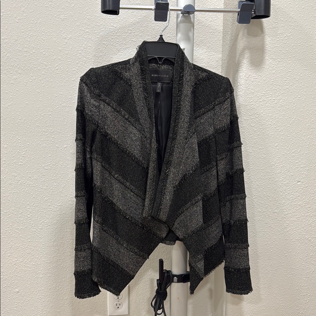 Bcbgmaxazria Black And Gray Striped Cardigan And Jacket